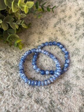 Blue Agate Marbled Beaded Stretch Bracelet Set of Two NWT Artistic Creations 7”